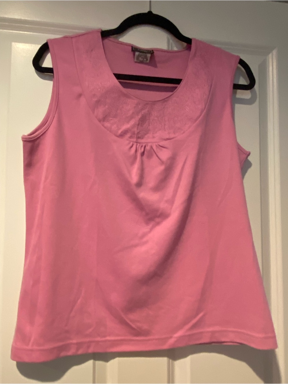 Southern Lady Pink Sleeveless Scoop-Neck Tank with Embroidered Yoke